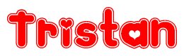 The image is a clipart featuring the word Tristan written in a stylized font with a heart shape replacing inserted into the center of each letter. The color scheme of the text and hearts is red with a light outline.