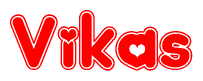 The image displays the word Vikas written in a stylized red font with hearts inside the letters.