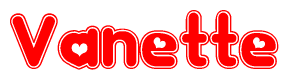 The image displays the word Vanette written in a stylized red font with hearts inside the letters.
