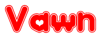 The image is a clipart featuring the word Vawn written in a stylized font with a heart shape replacing inserted into the center of each letter. The color scheme of the text and hearts is red with a light outline.