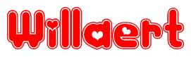 The image is a clipart featuring the word Willaert written in a stylized font with a heart shape replacing inserted into the center of each letter. The color scheme of the text and hearts is red with a light outline.