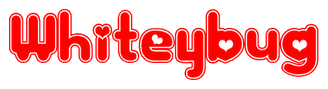 The image displays the word Whiteybug written in a stylized red font with hearts inside the letters.