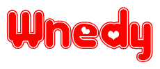 The image is a clipart featuring the word Wnedy written in a stylized font with a heart shape replacing inserted into the center of each letter. The color scheme of the text and hearts is red with a light outline.