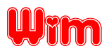 The image is a clipart featuring the word Wim written in a stylized font with a heart shape replacing inserted into the center of each letter. The color scheme of the text and hearts is red with a light outline.