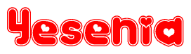 The image is a clipart featuring the word Yesenia written in a stylized font with a heart shape replacing inserted into the center of each letter. The color scheme of the text and hearts is red with a light outline.