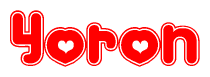 The image displays the word Yoron written in a stylized red font with hearts inside the letters.