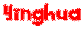The image is a clipart featuring the word Yinghua written in a stylized font with a heart shape replacing inserted into the center of each letter. The color scheme of the text and hearts is red with a light outline.