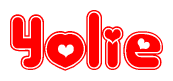 The image displays the word Yolie written in a stylized red font with hearts inside the letters.