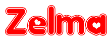 The image is a clipart featuring the word Zelma written in a stylized font with a heart shape replacing inserted into the center of each letter. The color scheme of the text and hearts is red with a light outline.