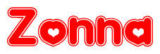 The image displays the word Zonna written in a stylized red font with hearts inside the letters.