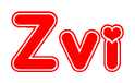 The image is a clipart featuring the word Zvi written in a stylized font with a heart shape replacing inserted into the center of each letter. The color scheme of the text and hearts is red with a light outline.