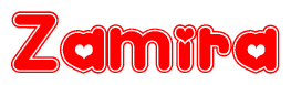 The image displays the word Zamira written in a stylized red font with hearts inside the letters.
