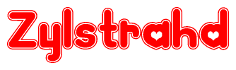 The image displays the word Zylstrahd written in a stylized red font with hearts inside the letters.