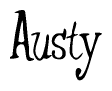 The image is a stylized text or script that reads 'Austy' in a cursive or calligraphic font.