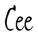 The image contains the word 'Cee' written in a cursive, stylized font.