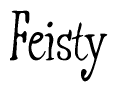 The image contains the word 'Feisty' written in a cursive, stylized font.