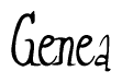 The image is a stylized text or script that reads 'Genea' in a cursive or calligraphic font.