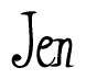 The image is a stylized text or script that reads 'Jen' in a cursive or calligraphic font.