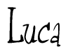 The image is of the word Luca stylized in a cursive script.
