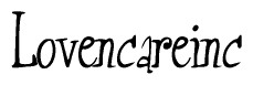 The image is of the word Lovencareinc stylized in a cursive script.