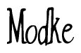 The image is of the word Modke stylized in a cursive script.