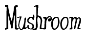 The image is of the word Mushroom stylized in a cursive script.