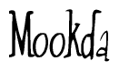 The image contains the word 'Mookda' written in a cursive, stylized font.