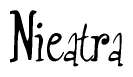 The image is of the word Nieatra stylized in a cursive script.