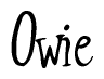 The image is a stylized text or script that reads 'Owie' in a cursive or calligraphic font.