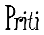 The image contains the word 'Priti' written in a cursive, stylized font.