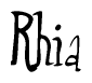 The image is a stylized text or script that reads 'Rhia' in a cursive or calligraphic font.