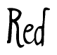 The image is a stylized text or script that reads 'Red' in a cursive or calligraphic font.