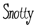 The image is of the word Snotty stylized in a cursive script.