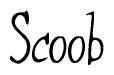 The image is of the word Scoob stylized in a cursive script.