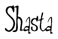 The image is of the word Shasta stylized in a cursive script.