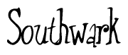 The image contains the word 'Southwark' written in a cursive, stylized font.