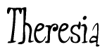 The image is of the word Theresia stylized in a cursive script.