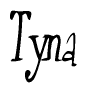 The image is of the word Tyna stylized in a cursive script.