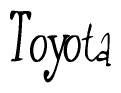 The image contains the word 'Toyota' written in a cursive, stylized font.