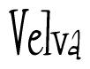 The image contains the word 'Velva' written in a cursive, stylized font.