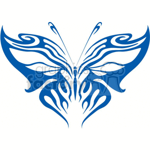 The image depicts a symmetrical tribal tattoo design in the shape of a butterfly. The design is simplified and stylized with curving lines and shapes that form the butterfly's wings and body. The design is likely intended to be vinyl-ready, meaning it can be used for vinyl decals or similar applications where a clear, bold graphic is needed.