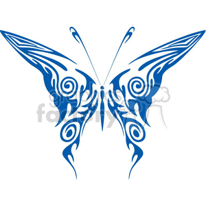 The image shows a symmetrical, tribal-style butterfly design. The design is stylized with flowing lines and spirals, suitable for use as a graphic tattoo, vinyl decoration, or any other artistic application that calls for a bold, graphic butterfly motif with a tribal aesthetic.