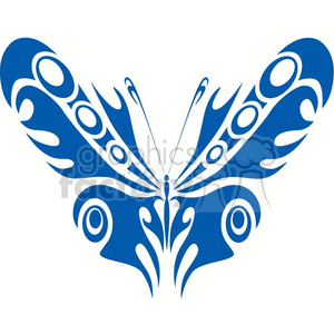 The image depicts a symmetrical tribal-style butterfly design suitable for vinyl cutting or tattoos. The design features intricate patterns, swirls, and dots that create the stylized shape of a butterfly.