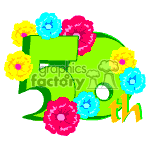   The clipart image depicts the number 50 decorated with colorful flowers, celebrating a fiftieth birthday or anniversary. There is also a ribbon or banner above the number 50, typically symbolizing a message or title, although it