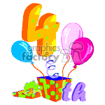 The image shows a colorful representation of a birthday celebration containing a Happy 4th message with balloons and a gift. Some of the details are a bit abstract, such as the colorful shapes forming the Happy 4th message, which suggests this image might be used for a fourth birthday celebration.