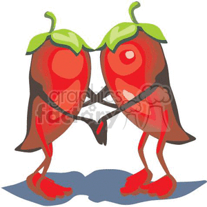 two red dancing chile peppers