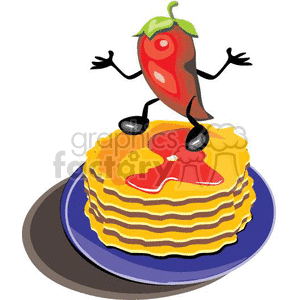 red habanero chile pepper standing on a stack of pancakes