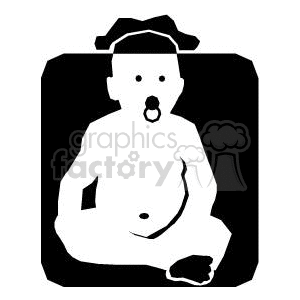 A black and white clipart image of a baby with a pacifier, wearing a police hat.