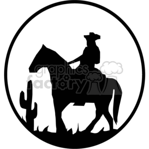 A Black and White Picture of a Cowboy Riding in the Sagebrush and a Single Cactus
