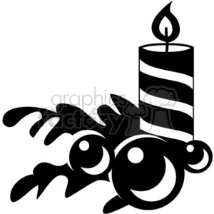 Black and White Striped Candle with Christmas Decor at its side